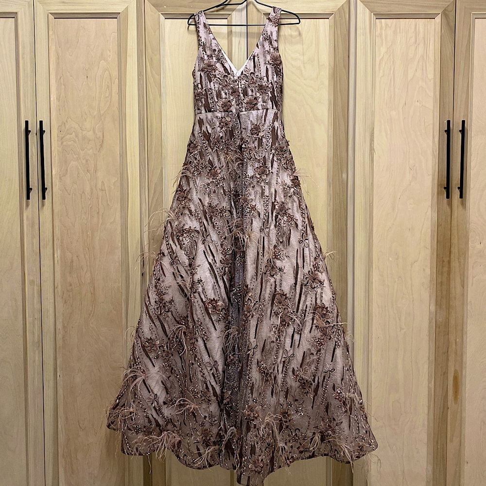 Mexican designer evening gown, never before worn. Unique details and stitching.